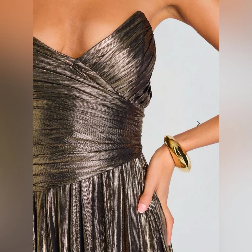 Reformation Metallic Gold Strapless Maxi Gown - Picture 2 of 5